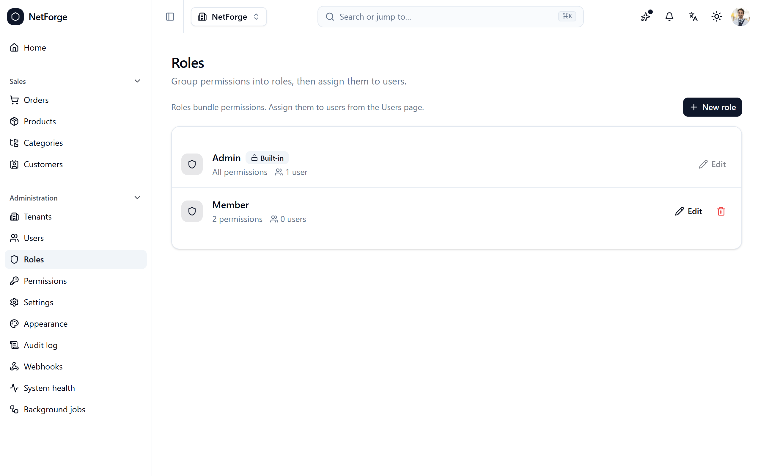 Roles and permissions admin