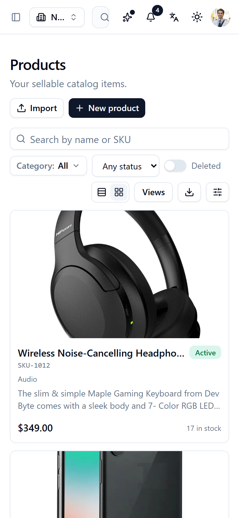 Product list on a phone